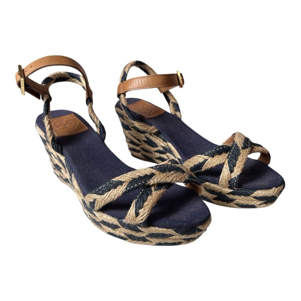 Tory Burch Camelia Women's Braided Espadrille Wedge Sandals Ankle Strap Size 8